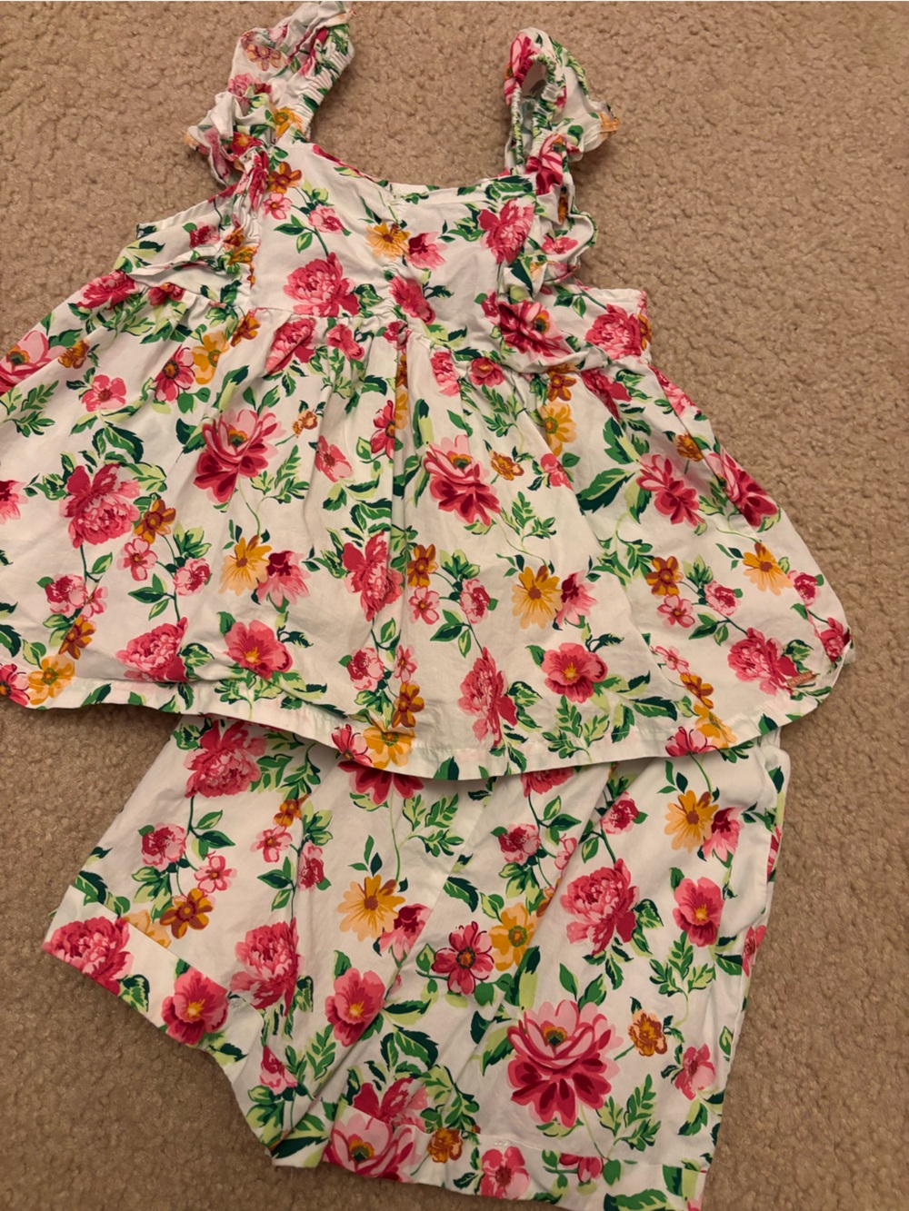 Girls Floral White & Pink Cotton Shorts - Kids Bottoms